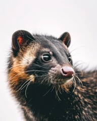 Mystic portrait of Civet Luwak , copy space on right side, Anger, Menacing, Headshot, Close-up View Isolated on white background