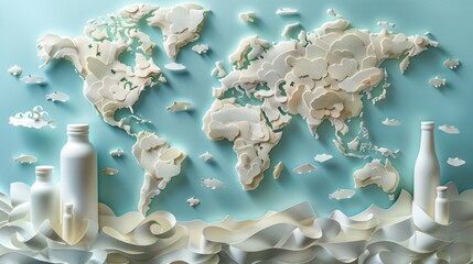 Intricate paper cut of milk bottles arranged to form a world map for World Drink Milk Day