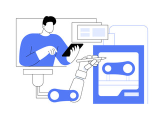 3D printers in robotics isolated cartoon vector illustrations.