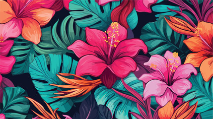 Tropical flowers seamless pattern with hand drawn 