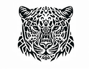 Black tiger head silhouette with graphic pattern. Wild animals themed tattoo design. Print for clothes. stylized shape silhouette tiger face logo.