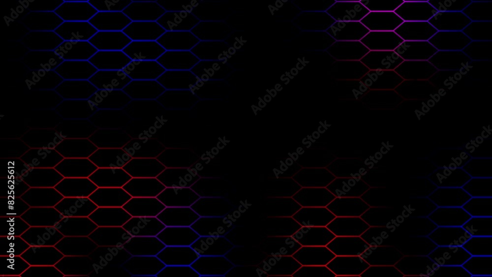 Poster creative hexagon animation video effect with red line on black background