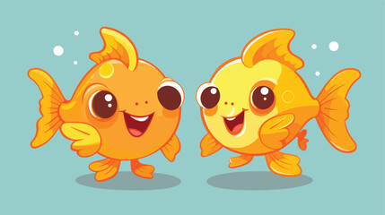Two funny smiling golden fish characters one showin