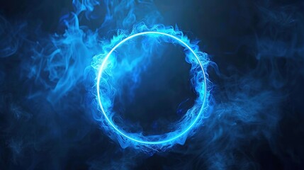 Obraz premium Circle Neon Blue Color - Geometric Ring on Dark Background 