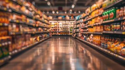 Interior of a grocery store displaying fully stocked shelves Idea of retail and consumer behavior