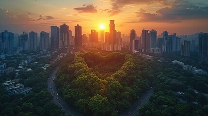  Cityscape with skyscrapers and architecture of residential buildings with road green trees in...