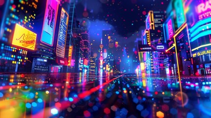 A colorful loyalty card featuring a nightlife cityscape and bright neon lights offering exclusive benefits for our most loyal customers.