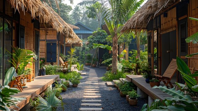 Bamboo Harmony Two Huts in Contrasting Styles Nestled in a Tropical Paradise