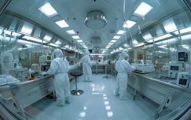 Scientists working in a medical laboratory with advanced equipment