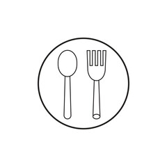 Knife and fork vector icon in black solid flat design icon isolated on white background.
