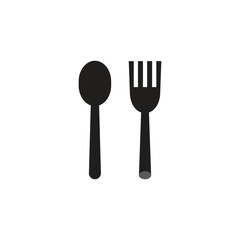 Knife and fork vector icon in black solid flat design icon isolated on white background.
