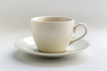 Cup And Saucer. White Empty Cup for Hot Tea Drink on Isolated Background