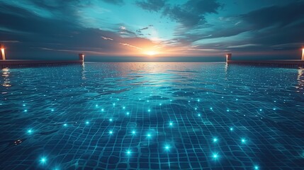 Glowing lines and stripes in pool - Generative Ai