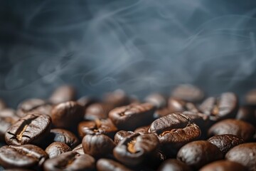Brown Roasted Coffee Beans Closeup On Dark Background - generative ai