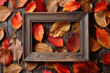 Frame Fall. Autumn Leaf Composition with Picture Frame Creating a Beautiful Seasonal Background