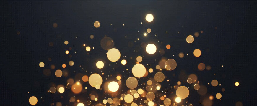 Part&iacute;culas de brillo dorado fondo abstracto.Bokeh de part&iacute;culas de brillo de luz dorada de Navidad sobre fondo negro marino. Concepto de vacaciones. Fondo abstracto con part&iacute;culas de oro.	