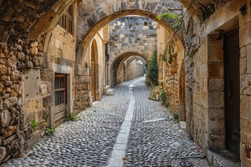 Fototapeta premium Old Greece. Medieval Arched Street in the Old Town of Rhodes, Greek Islands