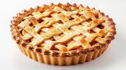 Pie White Background. Homemade Apple Pie with Lattice Pastry for Autumn Baking