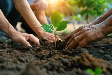 Fototapeta premium Seed To Tree. Growing Concept: Planting a Young Tree with Care in Garden