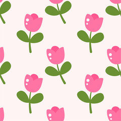 Pink Tulip Seamless Pattern