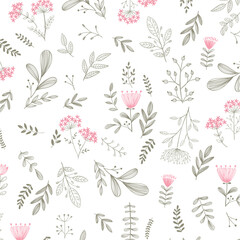 Fototapeta premium Wildflowers and Leaves pattern