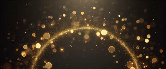 Partículas de brillo dorado fondo abstracto.Bokeh de partículas de brillo de luz dorada de Navidad sobre fondo negro marino. Concepto de vacaciones. Fondo abstracto con partículas de oro. 