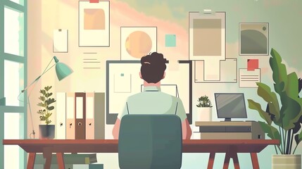 Creative director illustration flat design front view design process theme animation vivid