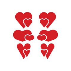 Love icon set, in flat style with background.