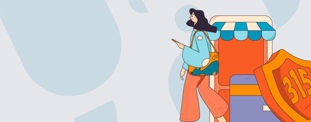 Holiday shopping people doing e-commerce online shopping flat vector concept operation hand drawn illustration
