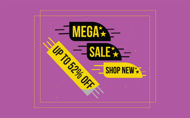 Sale banner template design, mega sale special offer. Up to 52% off