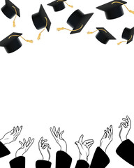 Graduates throwing caps into the air. Make this graphic into a sign by adding your own text in the blank space in the center.