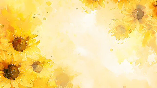 yellow and gold with Sunflowers, watercolor Japanese style background for wallpaper, cards.