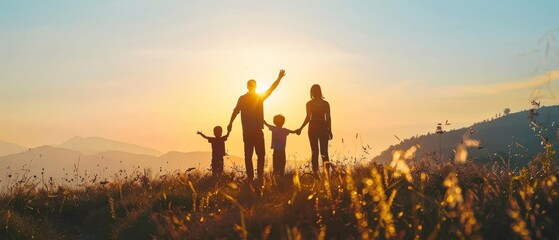 Happy family silhouette mother