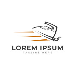 Laundry Fast with Iron Logo Vector Icon Illustration