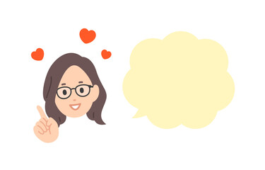 指差しする女性とふきだしのセット【人物ベクターイラスト素材】