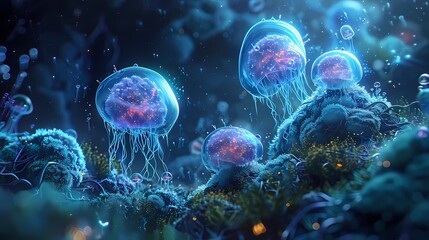 Naklejka premium Bring to life a futuristic love story through the lens of nanotechnology
