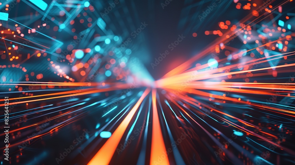 Poster smart city and abstract polygon pattern connection with speed line light, big data connection techno