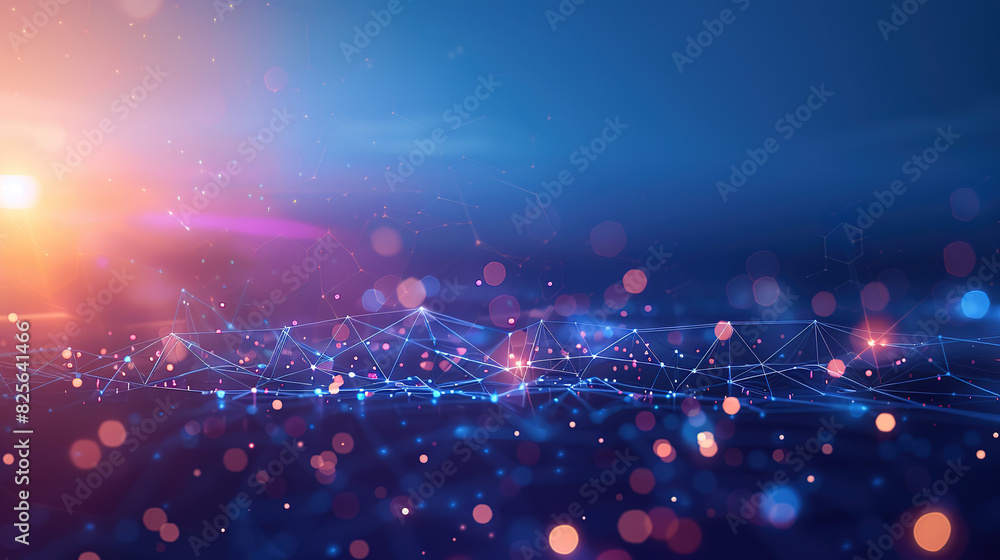 Poster smart city and abstract polygon pattern connection with speed line light, big data connection techno