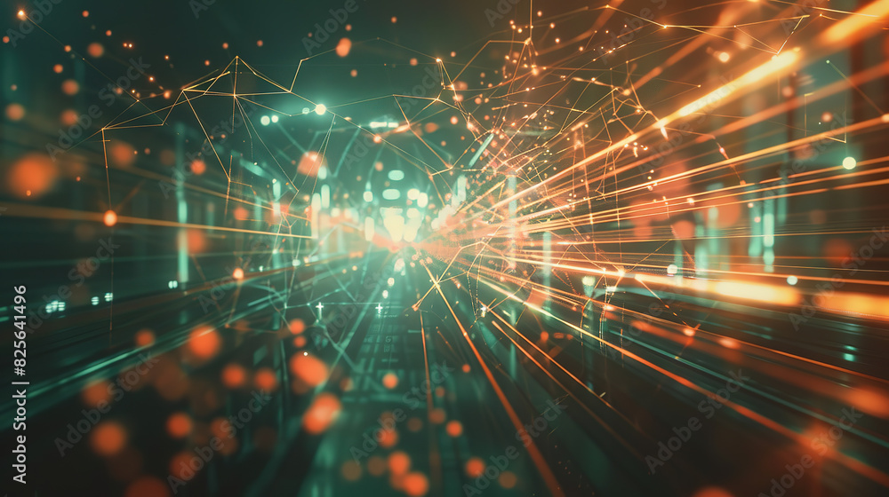 Poster smart city and abstract polygon pattern connection with speed line light, big data connection techno