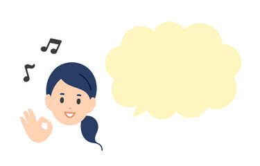 OKサインをする女性とふきだしのセット【人物ベクターイラスト素材】