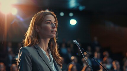 A Good-Looking Woman Delivers A Speech Using Technology, High Quality