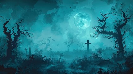 Obraz premium Spooky Graveyard Silhouette Abstract Backdrop