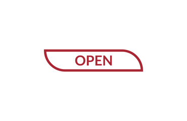 Open red ribbon label banner. Open available now sign or Open tag.
