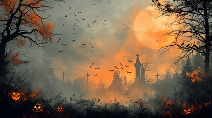 Eerie Tombstone Halloween Abstract Background