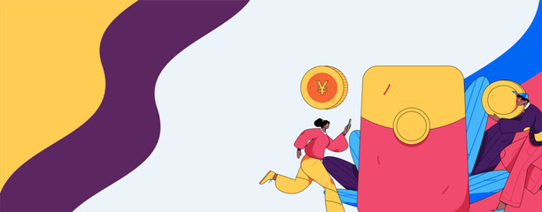 Holiday shopping people doing e-commerce online shopping flat vector concept operation hand drawn illustration
