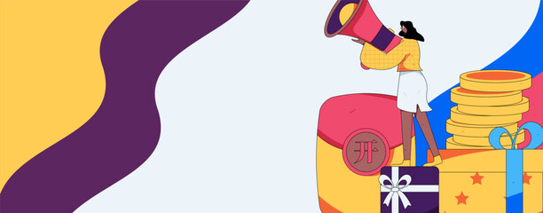 Holiday shopping people doing e-commerce online shopping flat vector concept operation hand drawn illustration
