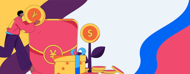 Holiday shopping people doing e-commerce online shopping flat vector concept operation hand drawn illustration
