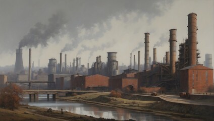 Set against a zinc background, the industrial skyline echoes with the hum of progress ai_generated