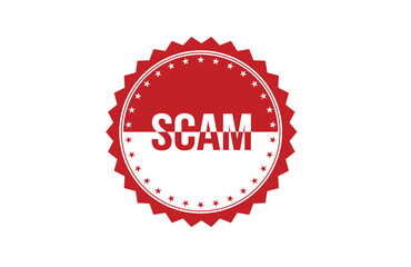 Red banner Scam on white background.