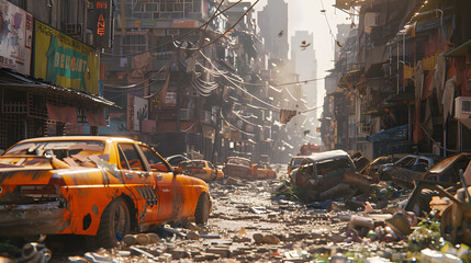Mroczny Obraz Po-Apokaliptycznego Miasta: Zniszczenie i Zanieczyszczenie
